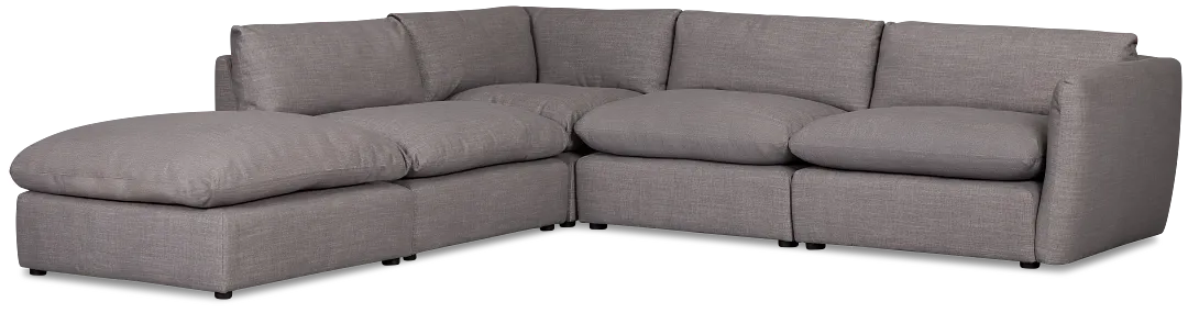 Serena Gray Fabric 5-piece Left Facing Bumper Sectional