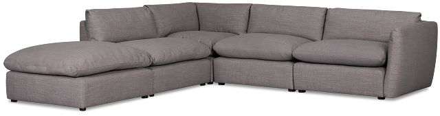 Serena Gray Fabric 5-piece Left Facing Bumper Sectional