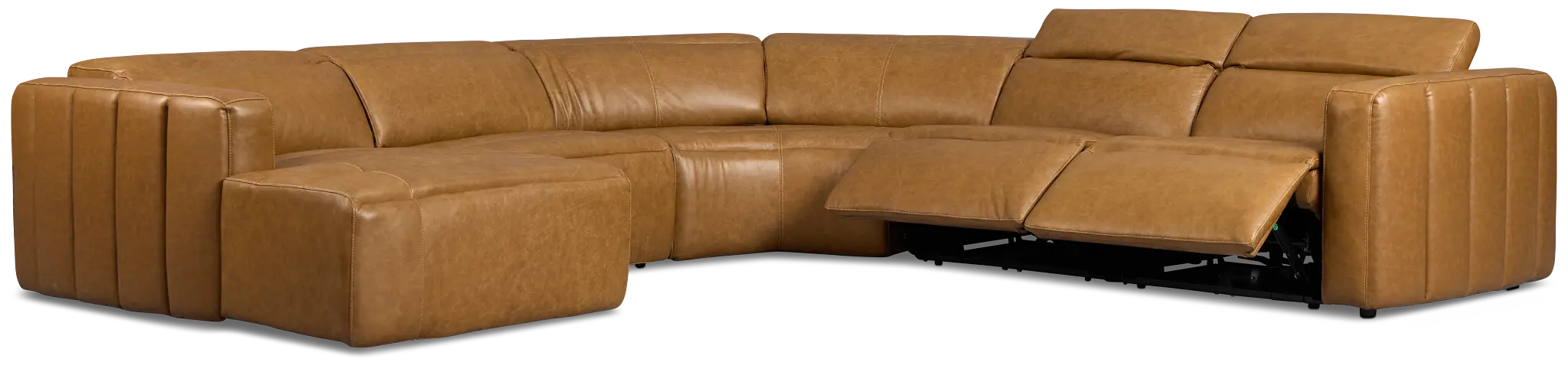 Jace Medium Brown Lthr/vinyl Small Dual Power Left Chaise Sectional Jace Medium Brown Lthr/vinyl Small Dual Power Left Chaise Sectional