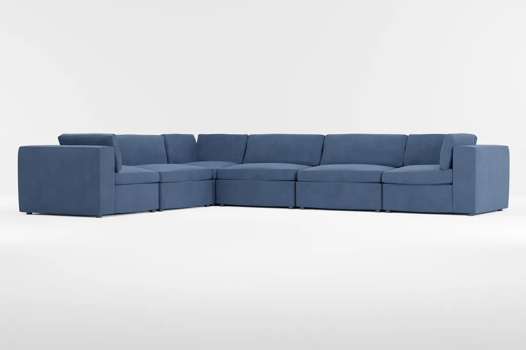 Destin Revenue Dark Blue Fabric 6-piece Modular Sectional