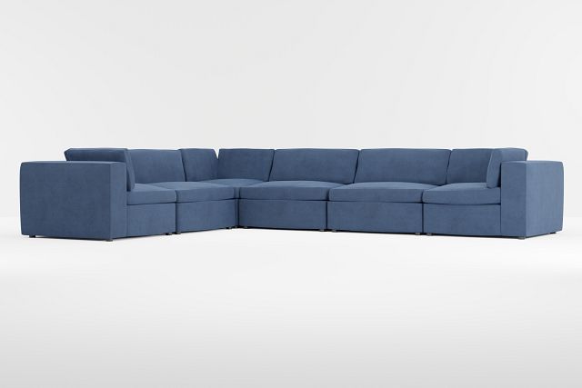 Destin Revenue Dark Blue Fabric 6-piece Modular Sectional