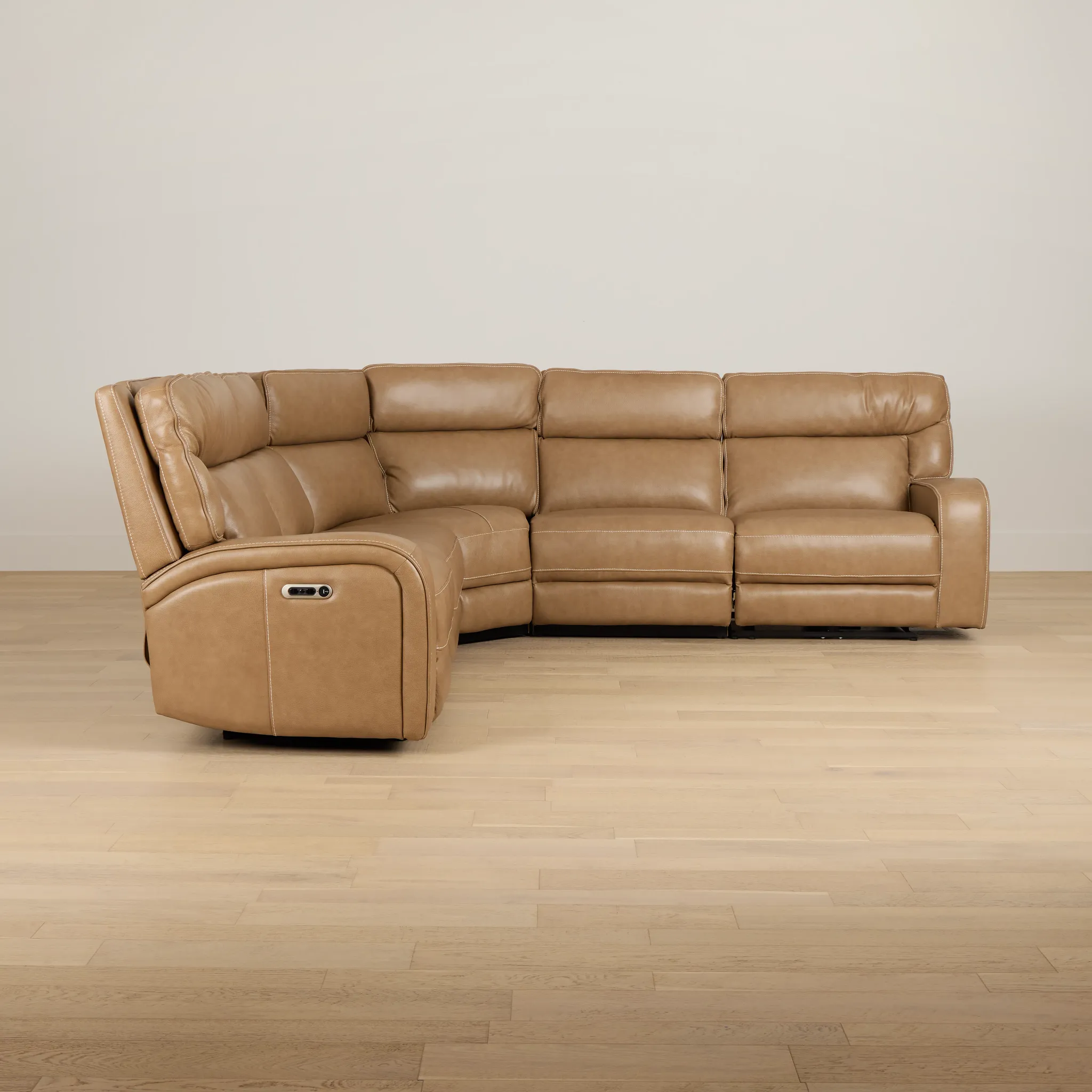 Jasper Light Brown Leather Small Two-arm Power Reclining Sectional