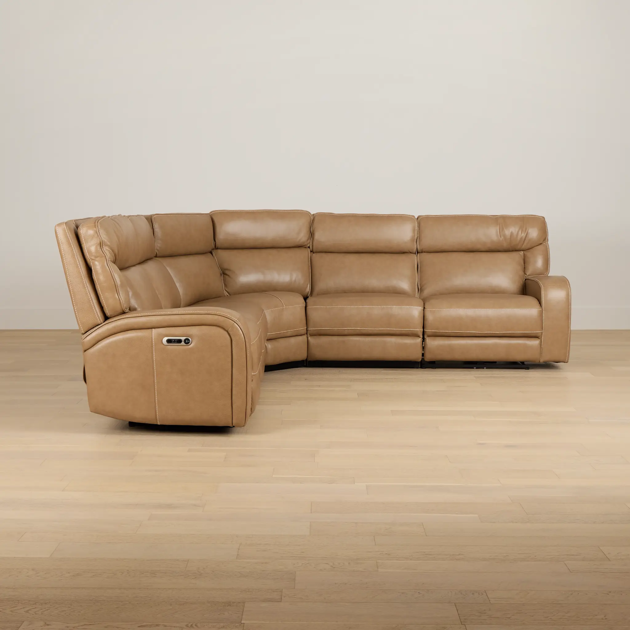 Jasper Light Brown Leather Small Two-arm Power Reclining Sectional Jasper Light Brown Leather Small Two-arm Power Reclining Sectional