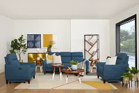 Keaton Blue Fabric Power Reclining Sofa W/ Power Headrest