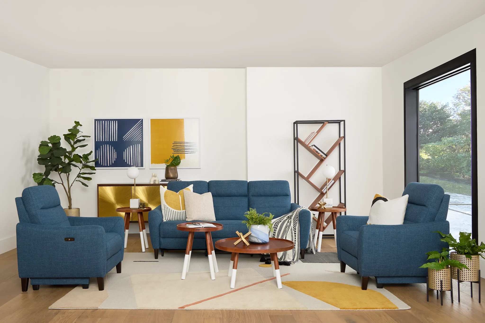 Keaton Blue Fabric Power Reclining Sofa W/ Power Headrest