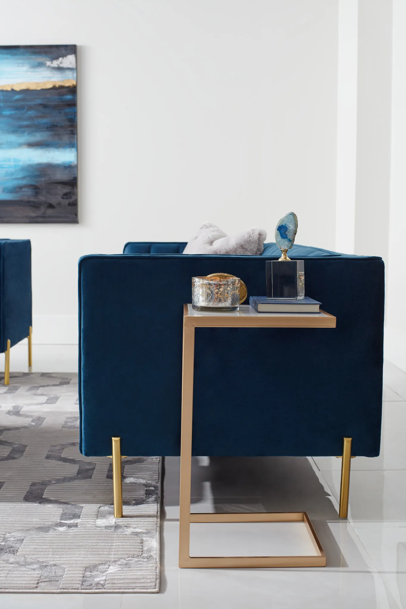 Bella Dark Blue Velvet Sofa
