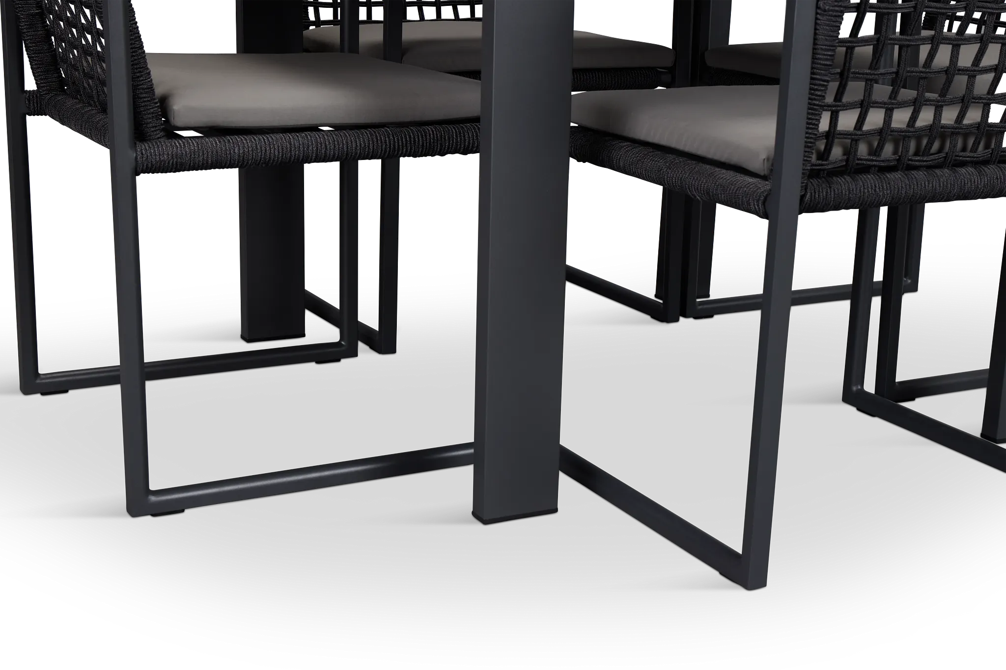 Sunrise Dark Gray 35" Square Table & 4 Teak Arm Chairs