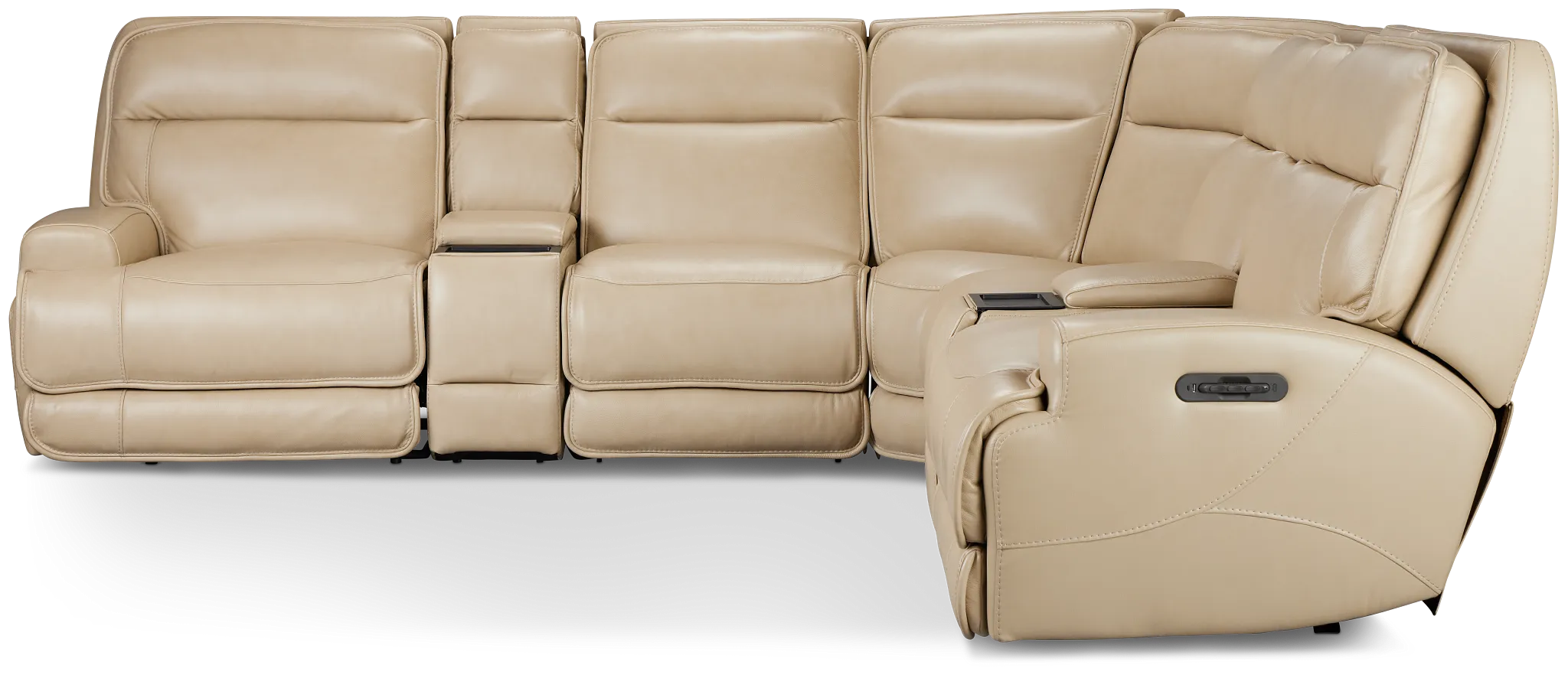 Casey Light Beige Lthr/vinyl Large Triple Power Reclining Two-arm Sectional