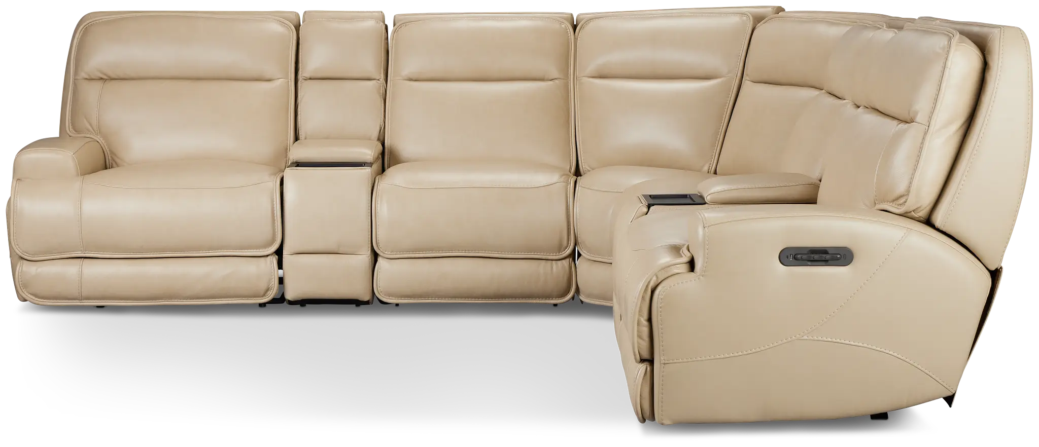 Casey Light Beige Lthr/vinyl Large Triple Power Reclining Two-arm Sectional Casey Light Beige Lthr/vinyl Large Triple Power Reclining Two-arm Sectional