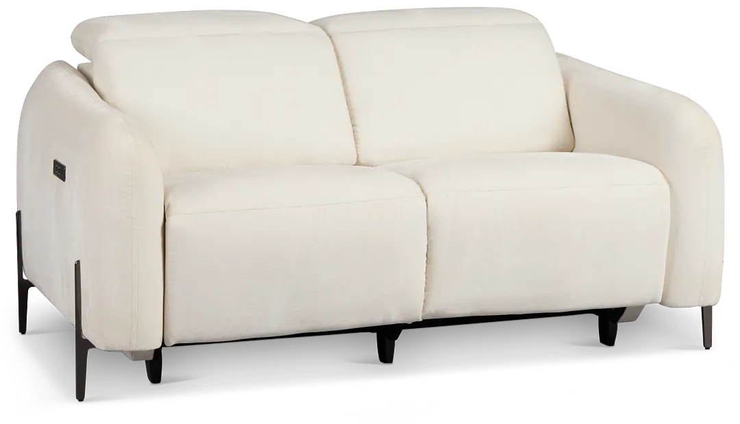 Zuri White Velvet Power Reclining Loveseat W/ Power Headrest
