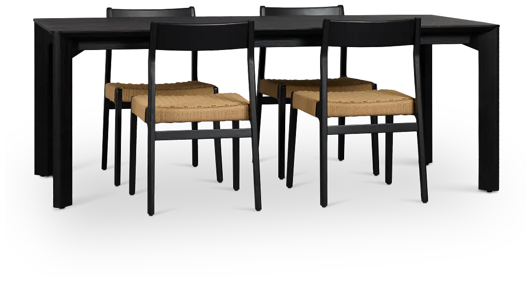 Santorini Black Rect Table & 4 Woven Chairs Santorini Black Rect Table & 4 Woven Chairs
