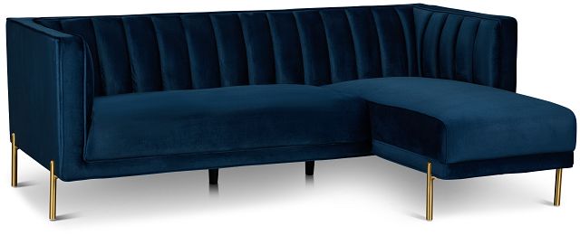 Bella Dark Blue Velvet Right Chaise Sectional (1)