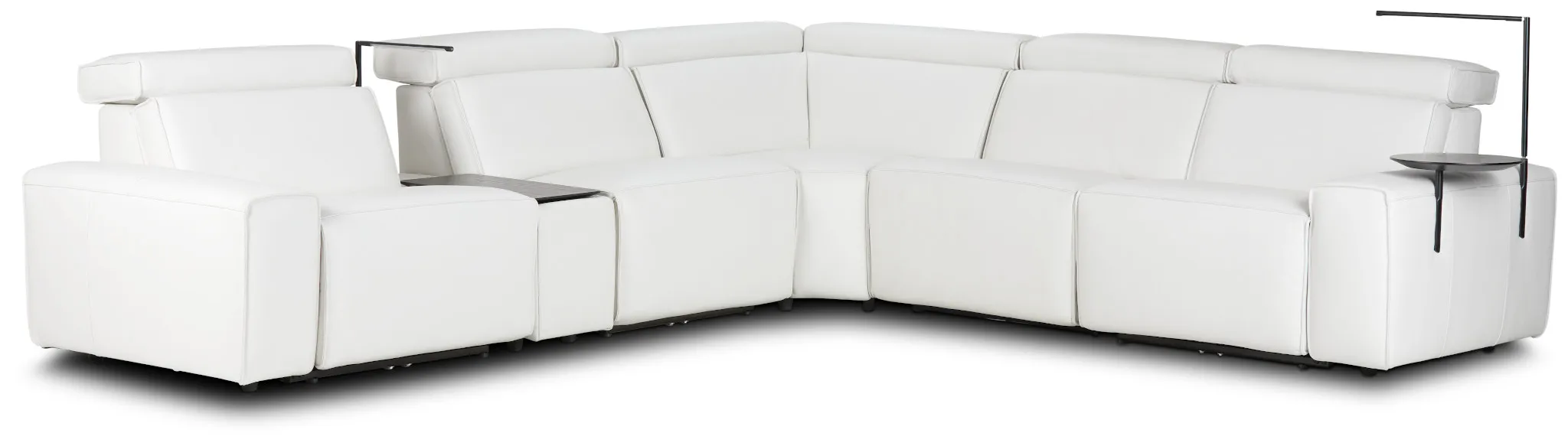 Carmelo White Leather Medium Dual Power Sectional W/right Table & Light