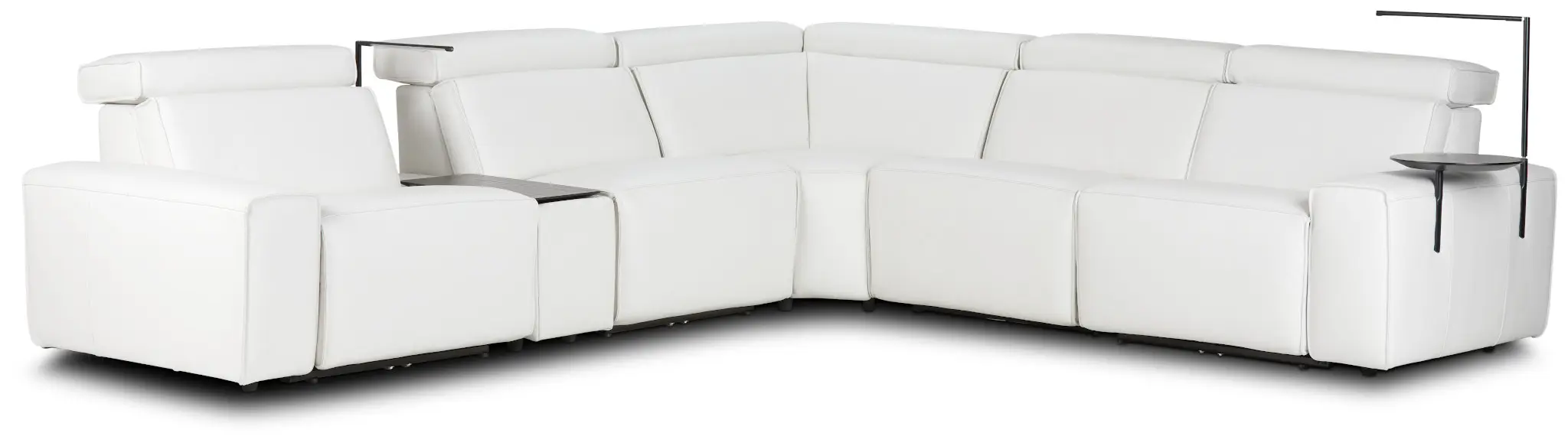 Carmelo White Leather Medium Dual Power Sectional W/right Table & Light Carmelo White Leather Medium Dual Power Sectional W/right Table & Light