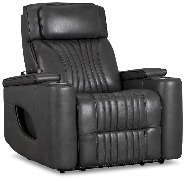 Nova Dark Gray Lthr/vinyl Power Recliner W/ Massage