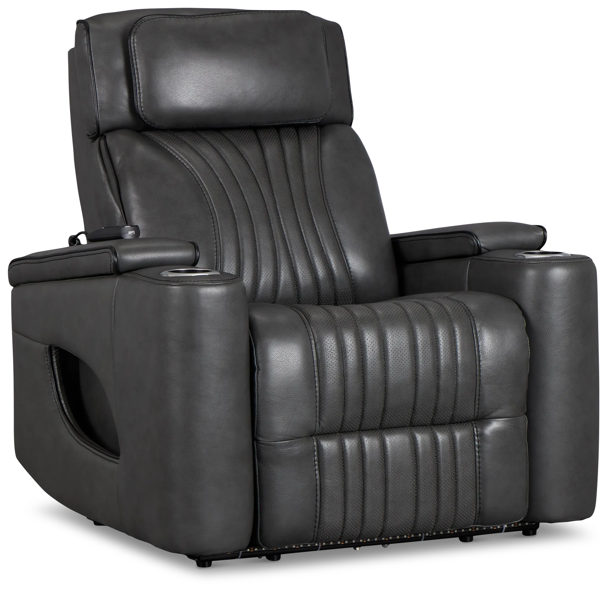 Nova Dark Gray Lthr/vinyl Power Recliner W/ Massage
