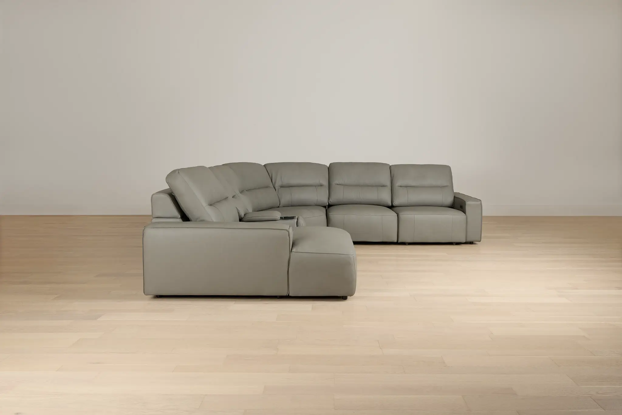 Rudy Gray Lthr/vinyl Medium Dual Power Left Extension Chaise Sectional Rudy Gray Lthr/vinyl Medium Dual Power Left Extension Chaise Sectional