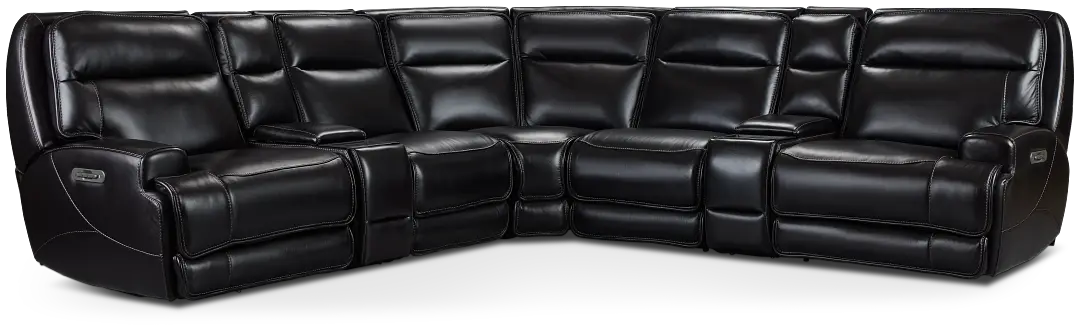 Casey Black Lthr/vinyl Large Dual Power Reclining Two-arm Sectional Casey Black Lthr/vinyl Large Dual Power Reclining Two-arm Sectional