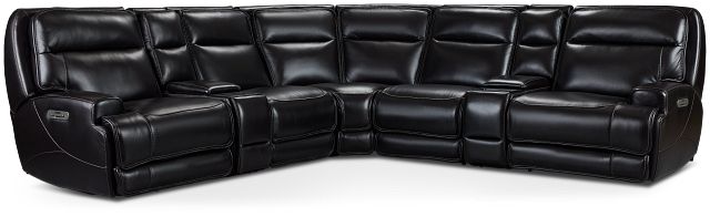 Casey Black Lthr/vinyl Large Dual Power Reclining Two-arm Sectional