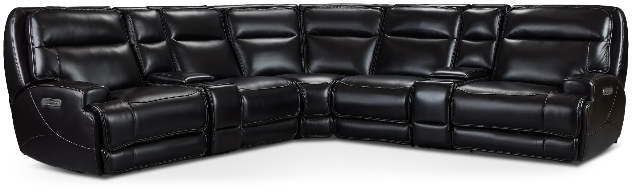 Casey Black Lthr/vinyl Large Dual Power Reclining Two-arm Sectional Casey Black Lthr/vinyl Large Dual Power Reclining Two-arm Sectional
