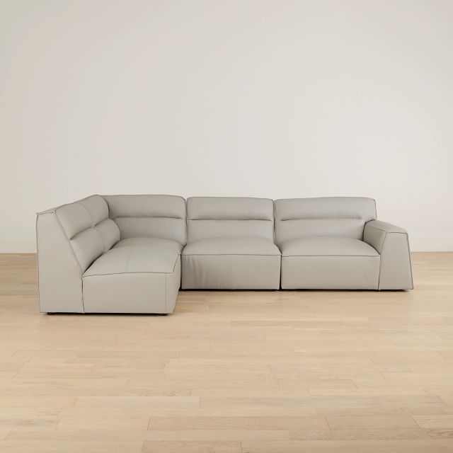 Blanca Gray Leather 4-piece Modular Sectional