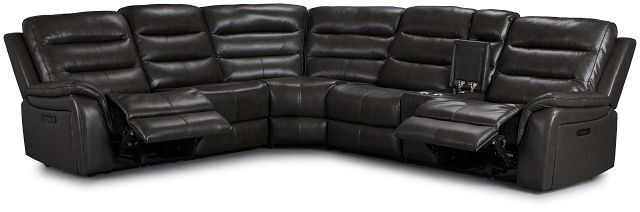 Maverick Dark Gray Lthr/vinyl Medium Dual Power 2-arm Reclining Sectional