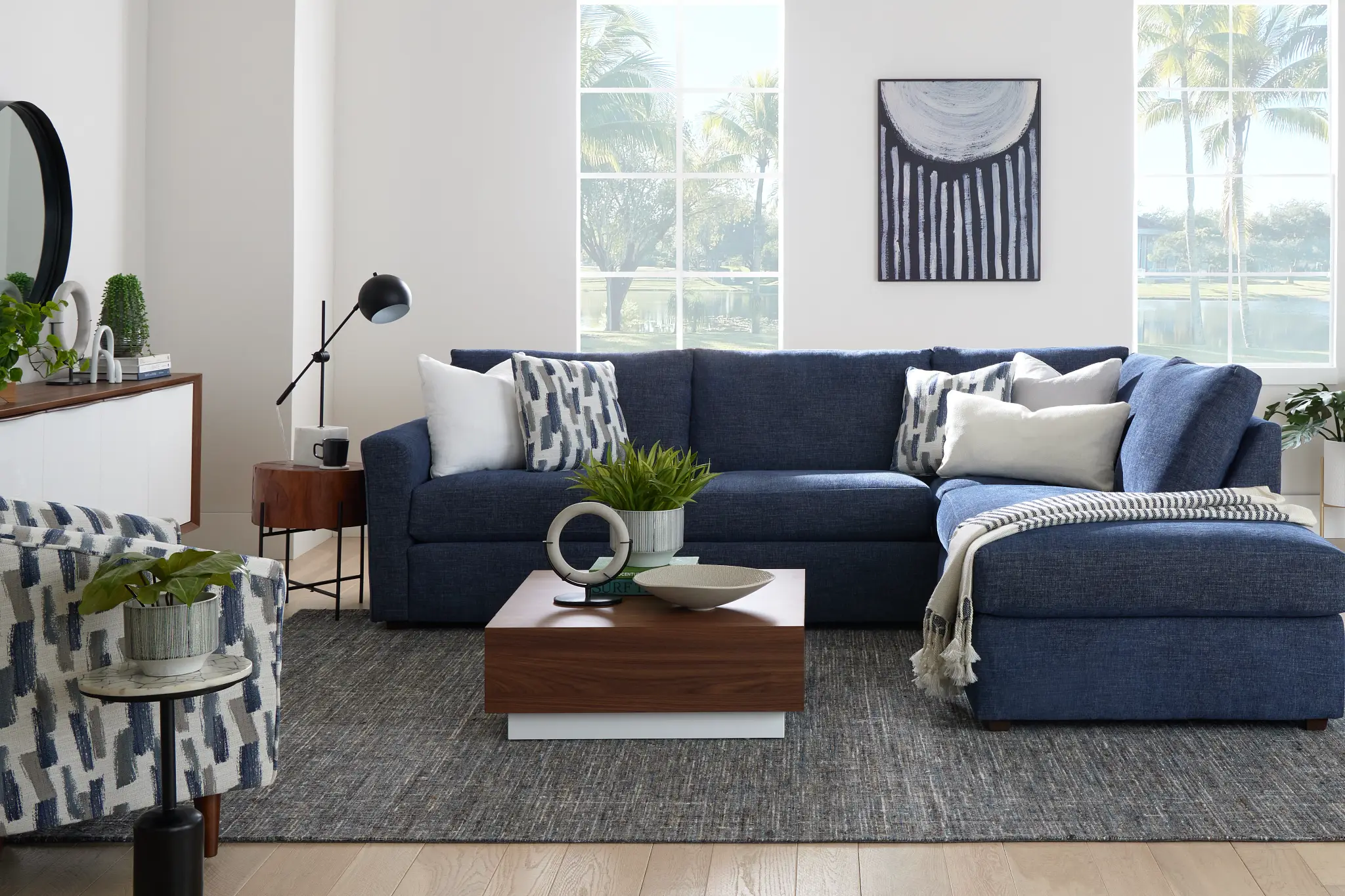 Davis Dark Blue Micro Right Bumper Sectional Davis Dark Blue Micro Right Bumper Sectional