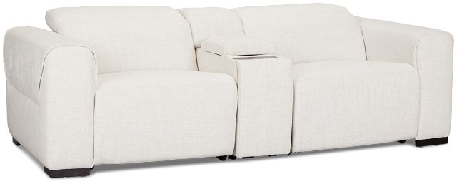 Ellis Light Beige Fabric Power Reclining Console Sofa