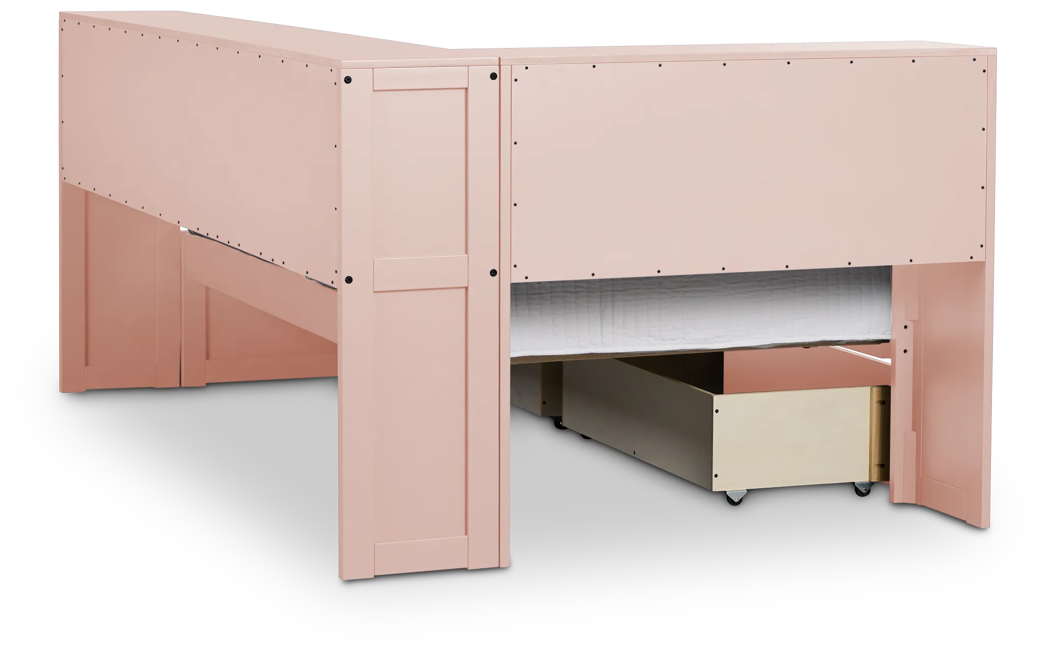 Charleston Pink Corner Bookcase Bed With 2 Storage Drawers