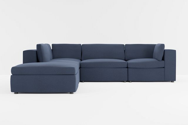 Destin Peyton Dark Blue Fabric 5pc Bumper Sectional