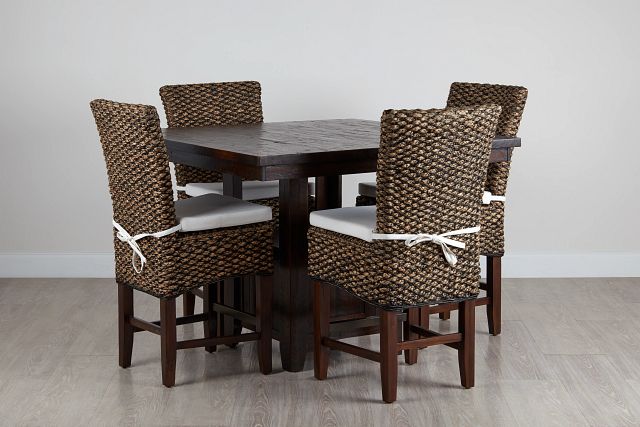 Kona Grove Dark Tone High Table & 4 Woven Barstools