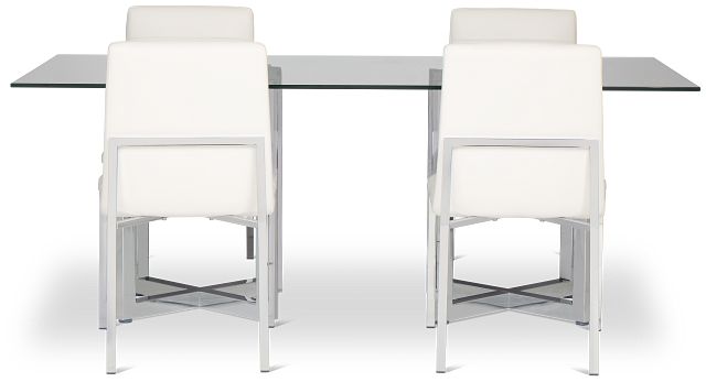 Amalfi White Glass Rectangular Table & 4 Upholstered Chairs