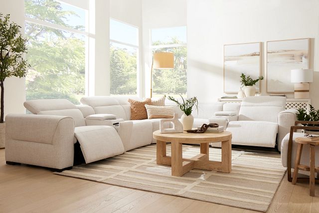 Ellis Light Beige Fabric Large Triple Power Reclining Two-arm Sectional