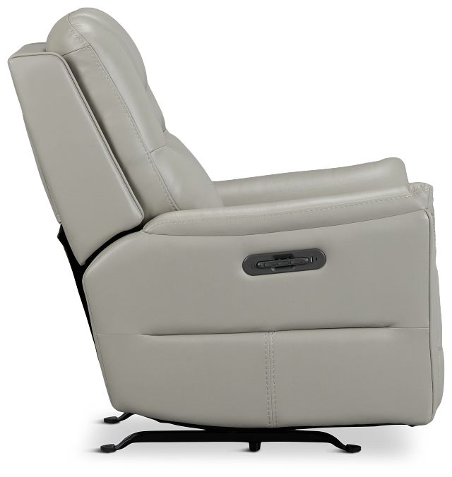 Archie Light Gray Lthr/vinyl Power Recliner With Heat And Massage