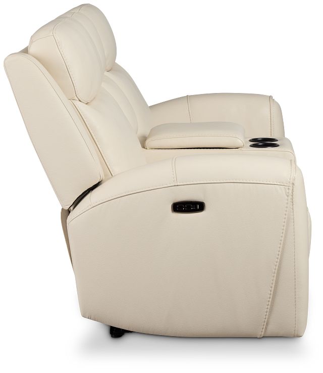Walker Ivory Lthr/vinyl Power Reclining Console Loveseat W/ Power Headrest