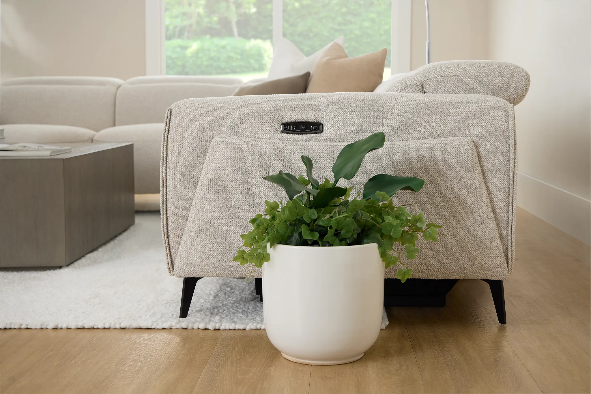 Reyna Light Beige Fabric Medium Triple Power 2-arm Sectional