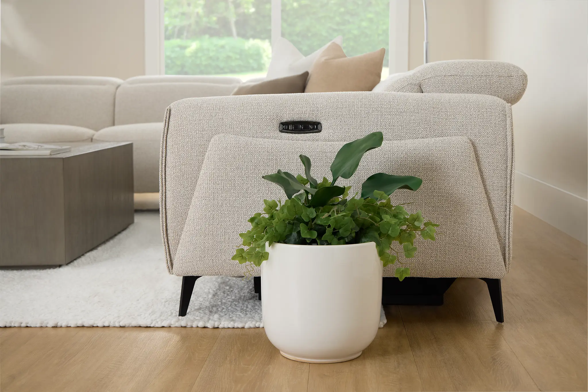 Reyna Light Beige Fabric Medium Triple Power 2-arm Sectional Reyna Light Beige Fabric Medium Triple Power 2-arm Sectional