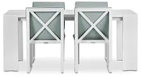Linear White Teal 70" Aluminum Table & 4 Cushioned Side Chairs