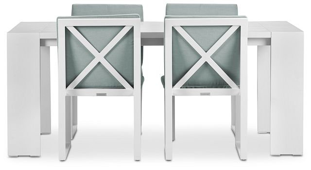 Linear White Teal 70" Aluminum Table & 4 Cushioned Side Chairs