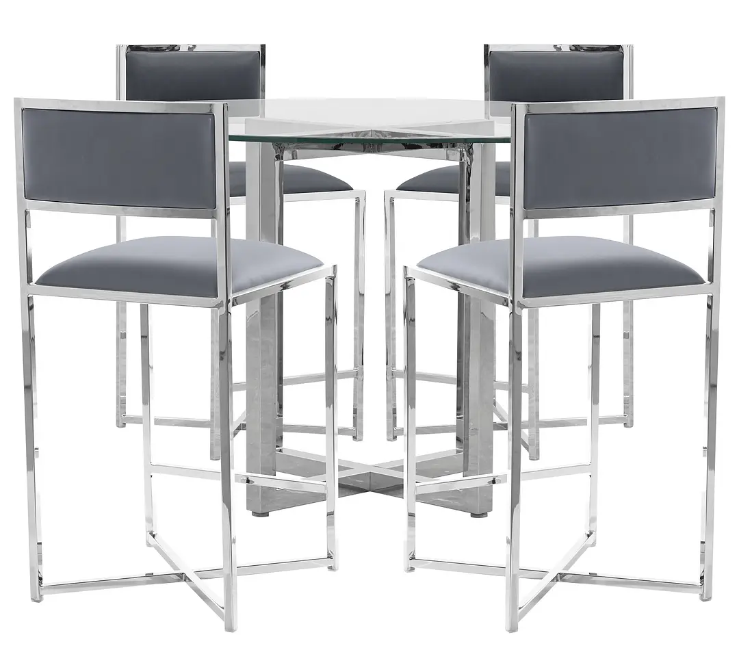 Amalfi Gray Glass High Table & 4 Metal Barstools Amalfi Gray Glass High Table & 4 Metal Barstools