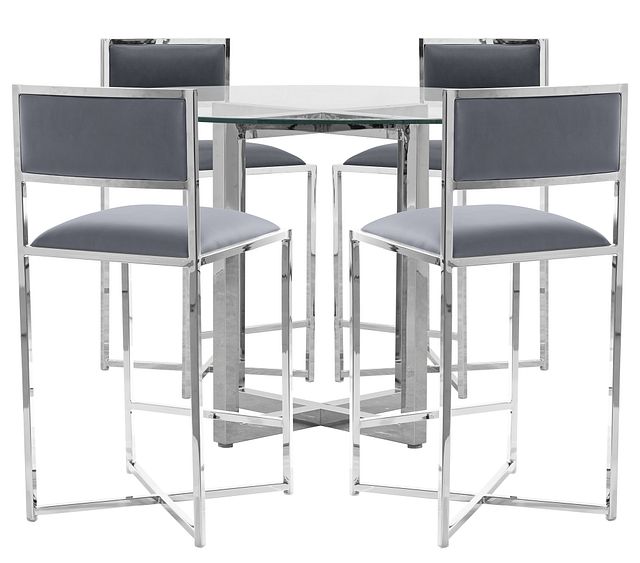 Amalfi Gray Glass High Table & 4 Metal Barstools