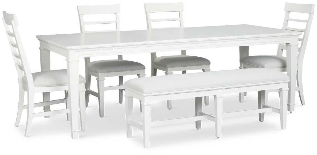 Cape Cod Ivory Rect Table, 4 Chairs & Bench