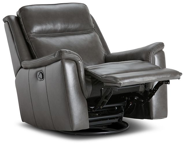 Aiden Dark Gray Leather Swivel Glider Recliner