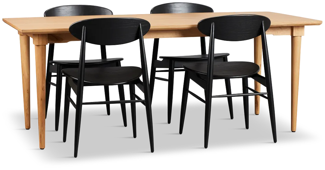 Stockton Light Tone Rect Table & 4 Wood Chairs