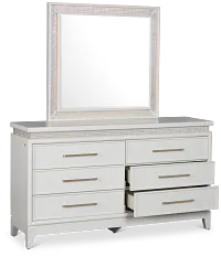 Alessandria White Lighted Dresser & Mirror