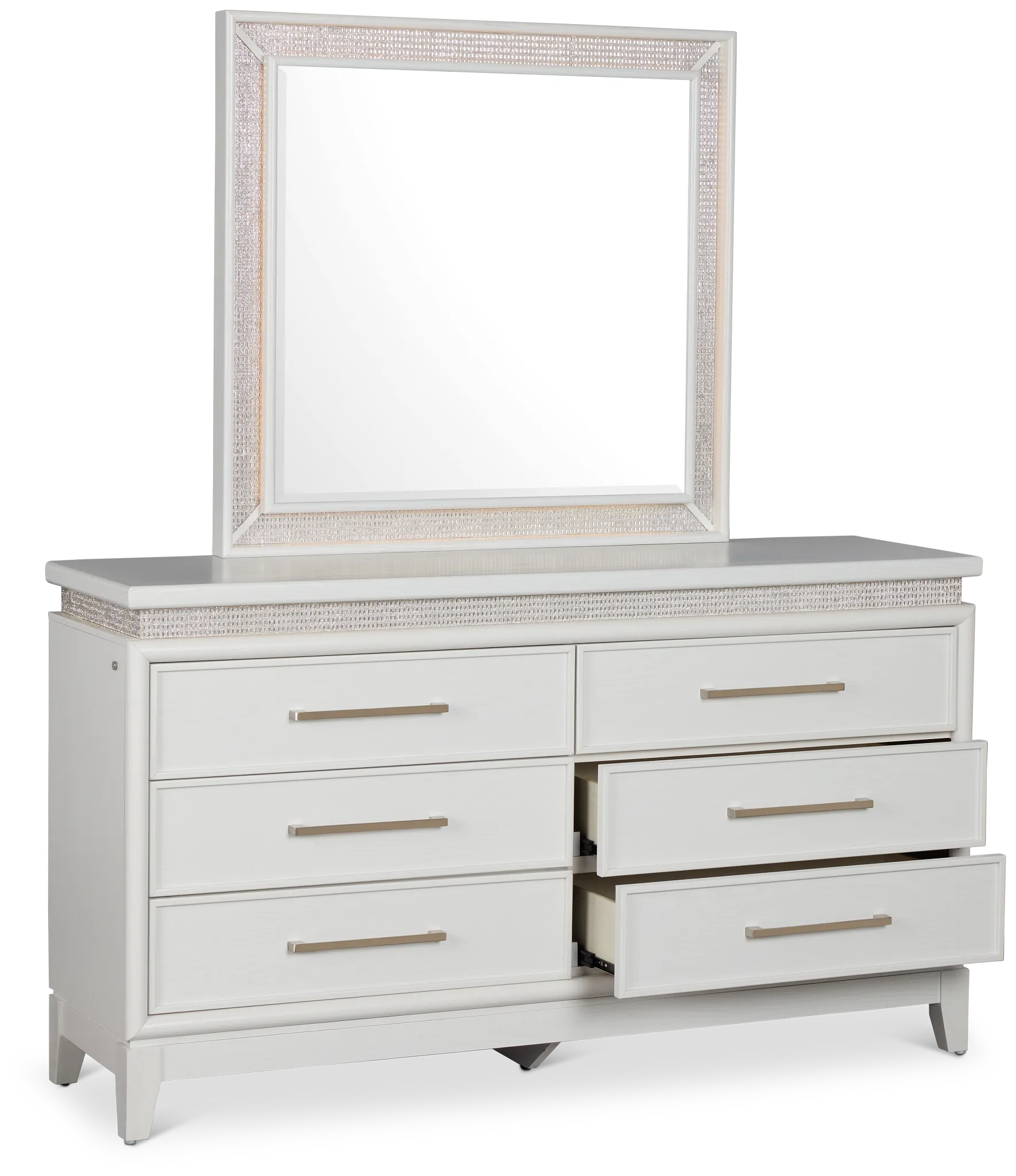 Alessandria White Lighted Dresser & Mirror