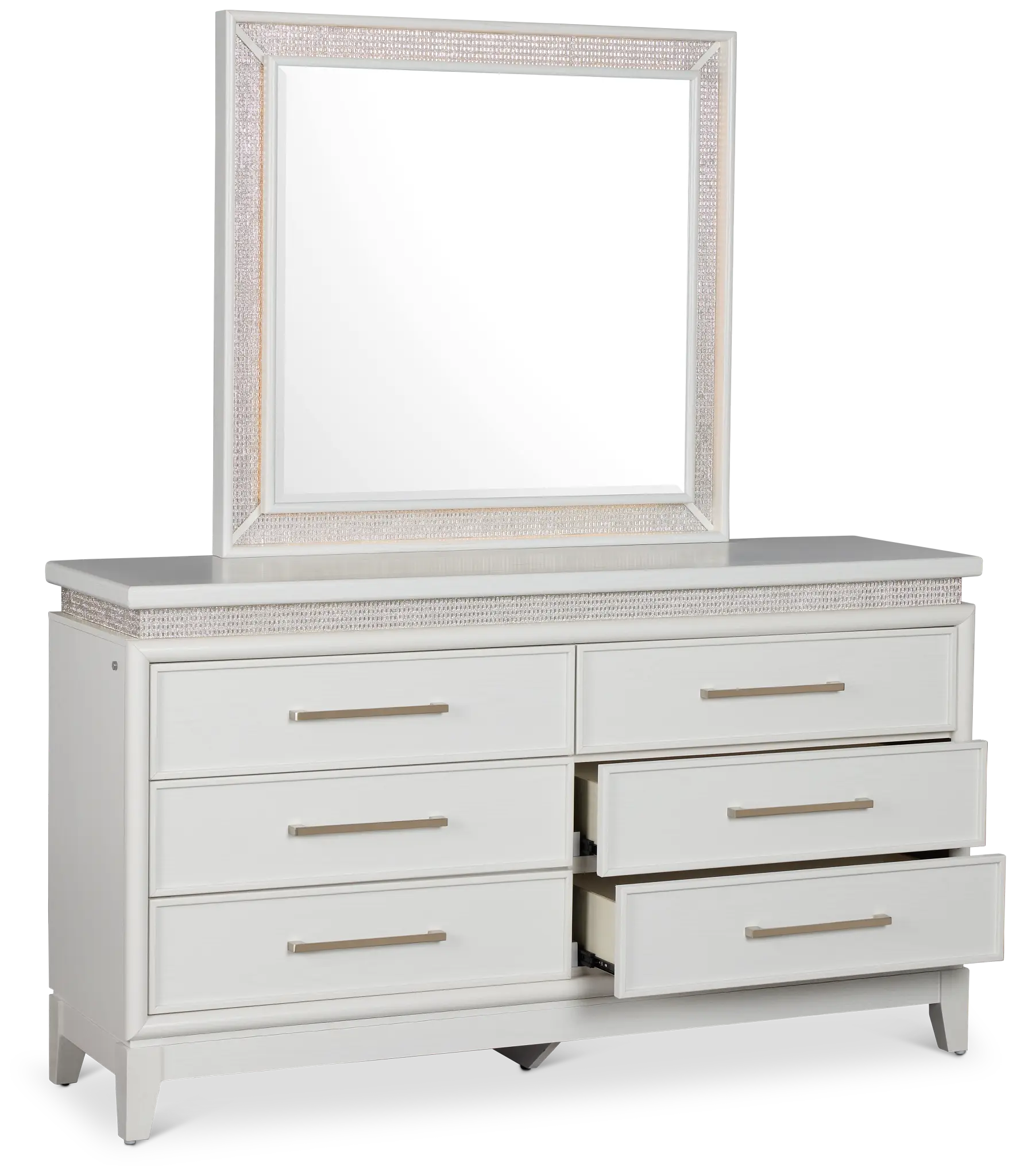 Alessandria White Lighted Dresser & Mirror Alessandria White Lighted Dresser & Mirror