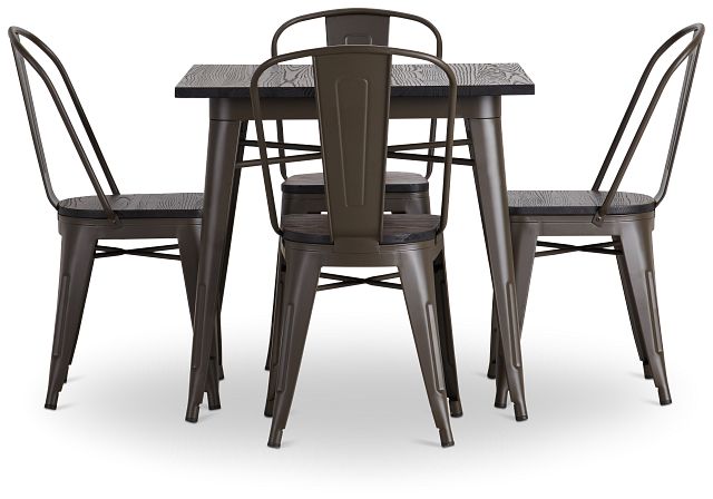Harlow Dark Tone Square Table & 4 Wood Chairs