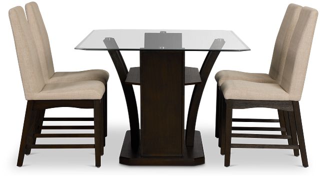 Roswell Glass Table & 4 Upholstered Chairs