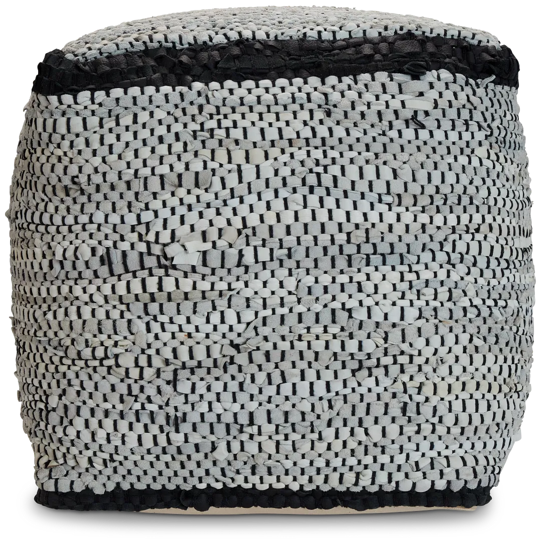 Ash Black Leather Accent Pouf